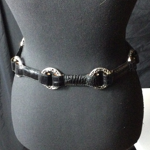 Brighton Black Croc-Embossed Belt with Silver Accents - Picture 3 of 4